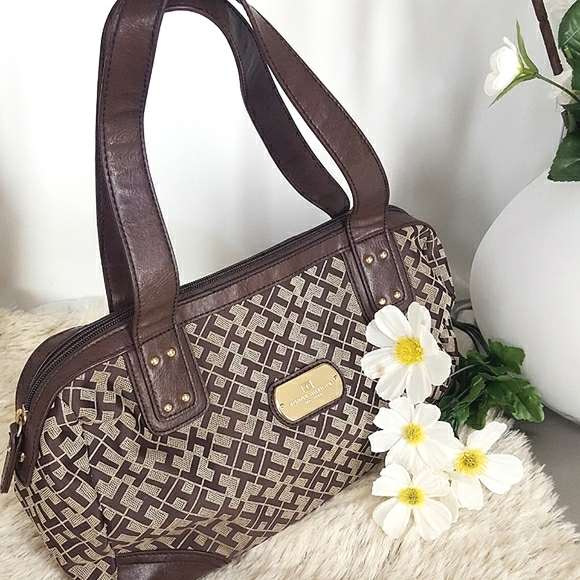 VTG 90's Tommy Hilfiger🦋Brown Tommy Monogram Duffel Bag♡Tote Bag - Picture 2 of 7